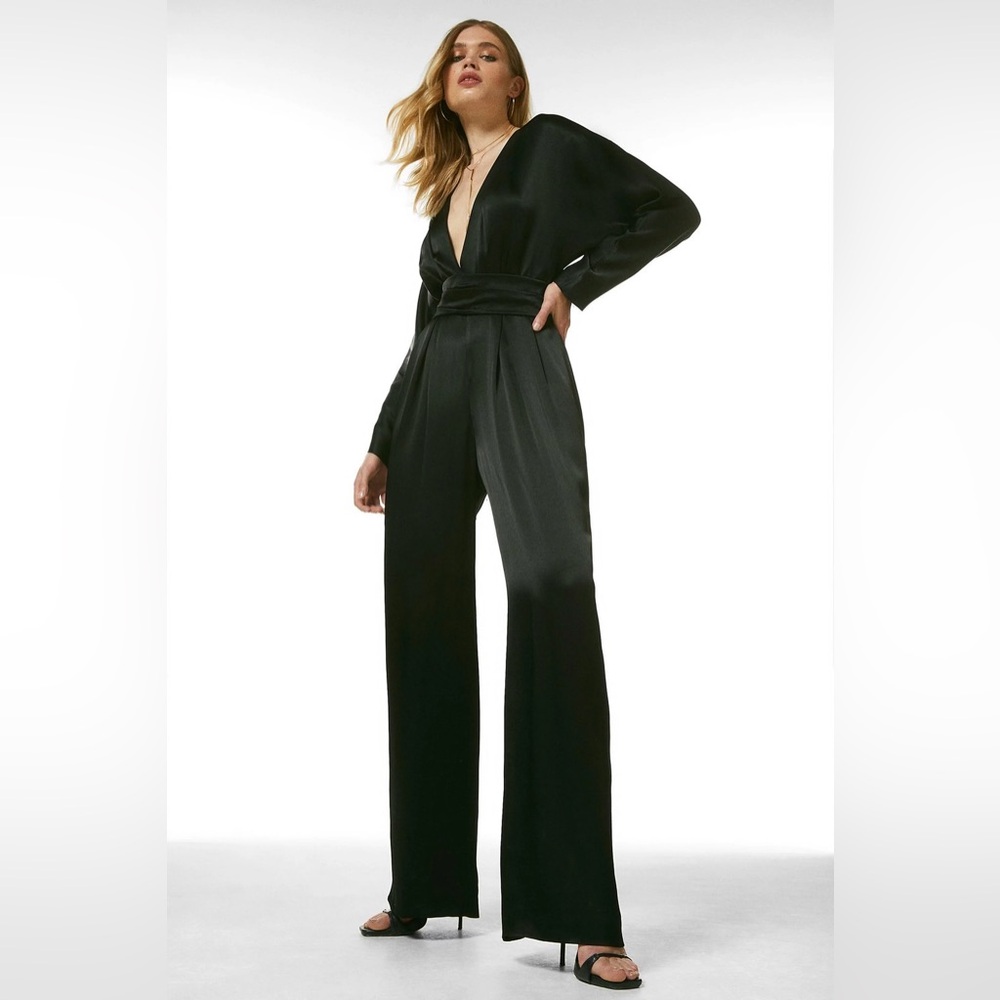 Karen Millen Viscose Satin Crepe Long Sleeve Jumpsuit